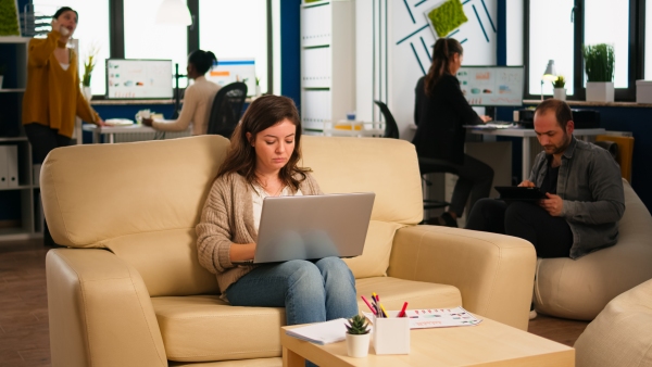 People sitting at desk with laptops working